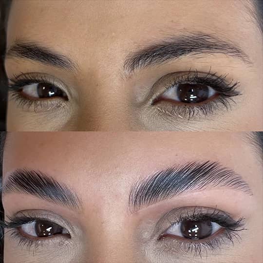 Antes e depois de brow lamination