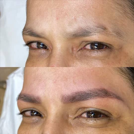 Antes e depois de micropigmentação de sobrancelhas